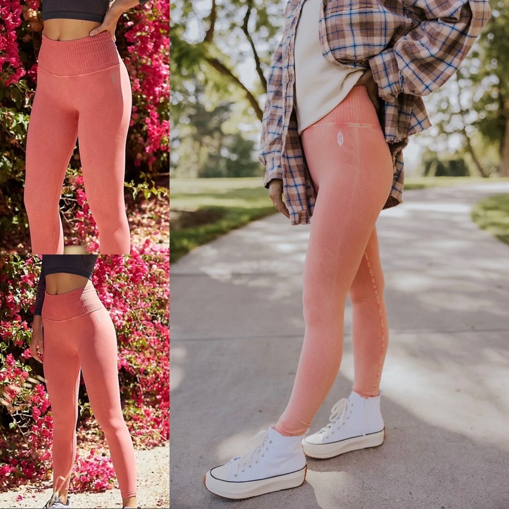 SOLD ON LIVE 🎉NWT Free People Good Karma HR leggings in Pomelo